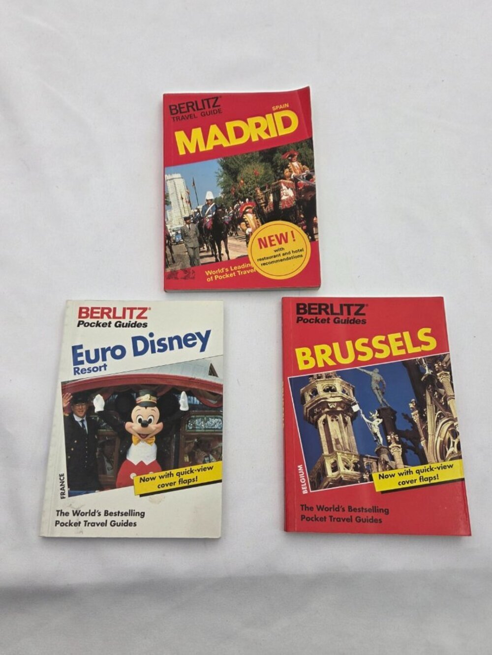 Lot of 3 Vintage 90s HarperCollins Gem Travel Books Madrid/Brussels/Euro Disney